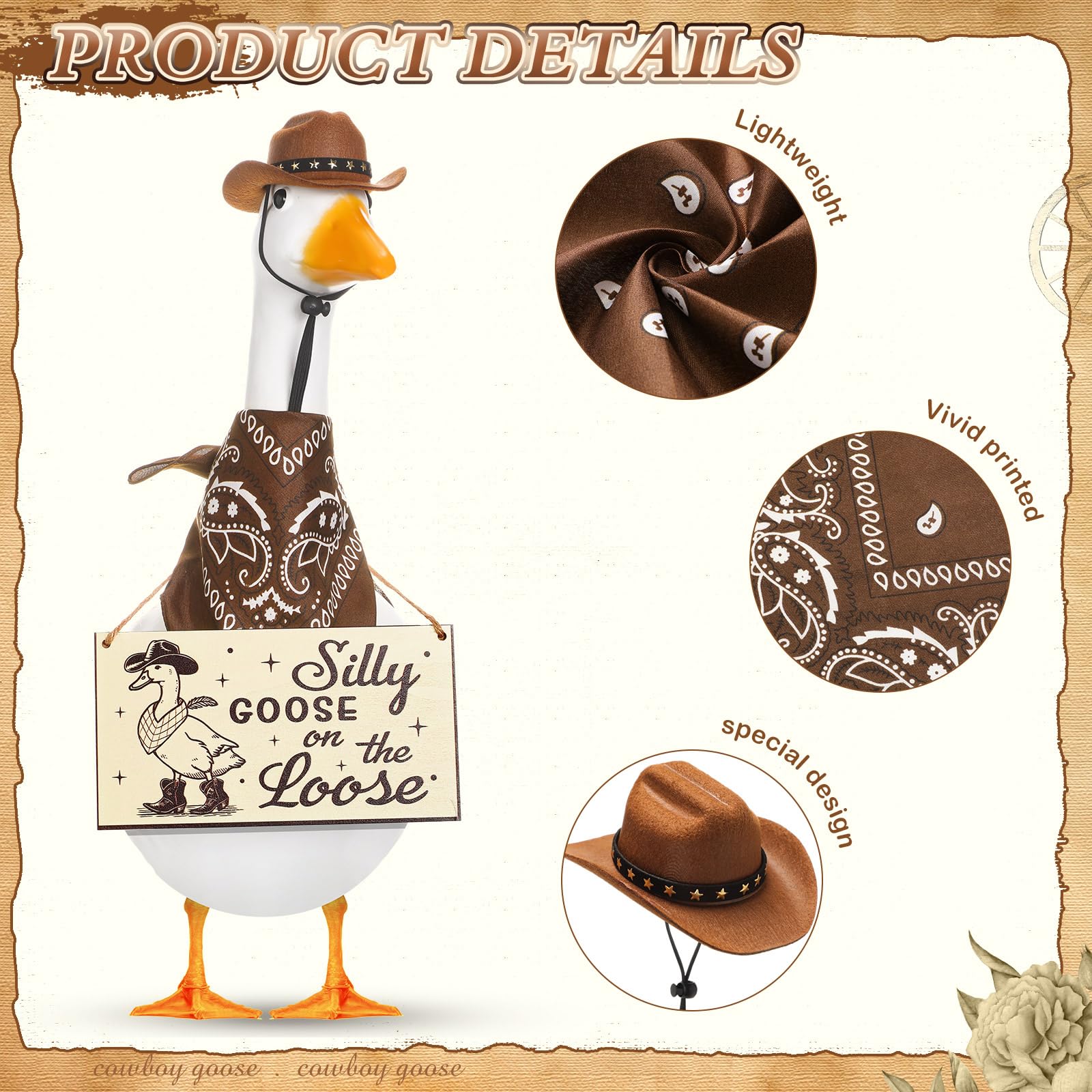 Silicherry cowboy bandana detail elevates lawn goose costume aesthetics
