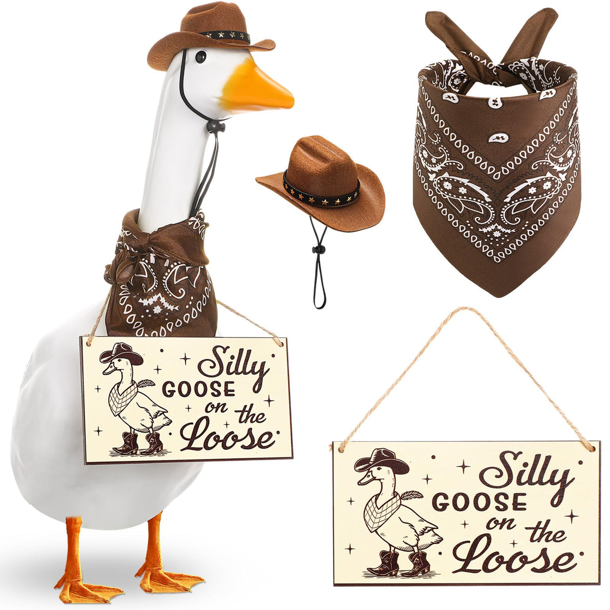 Silicherry funny porch goose with cowboy hat enhances outdoor curb appeal