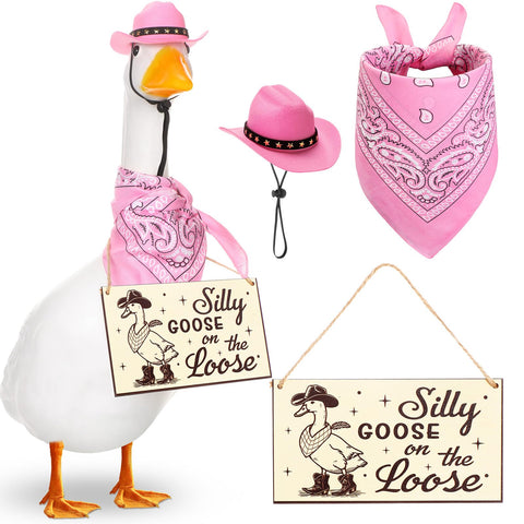 Silicherry funny porch goose outfit with cowboy hat and bandana for vibrant lawn decor.