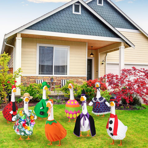 Silicherry 4th of July goose outfit adds patriotic color to outdoor decor.
