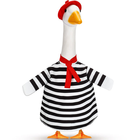 Silicherry goose outfit with beret hat adds playful French charm to your porch.
