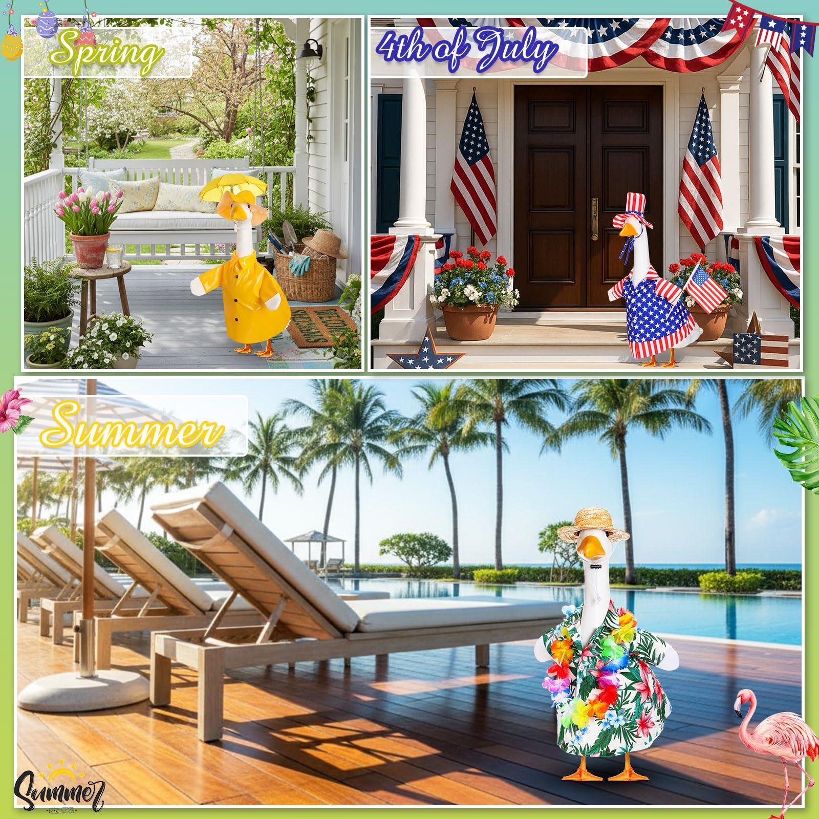 Silicherry Easter goose outfit adds seasonal whimsy to the lawn statue.