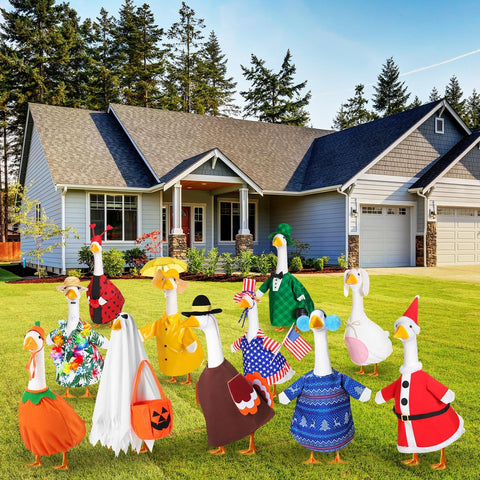 Silicherry spring goose outfit brightens yard decor with playful colors.