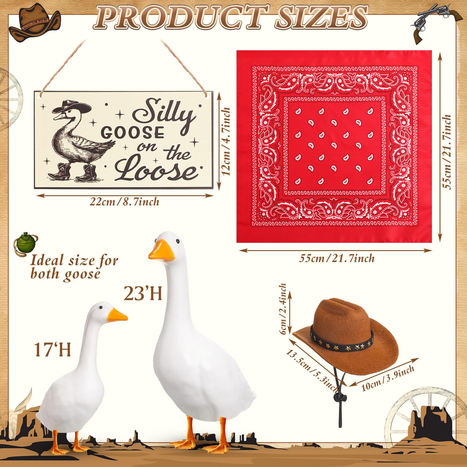 Silicherry red bandana on goose adds Western vibe to outdoor scenes.