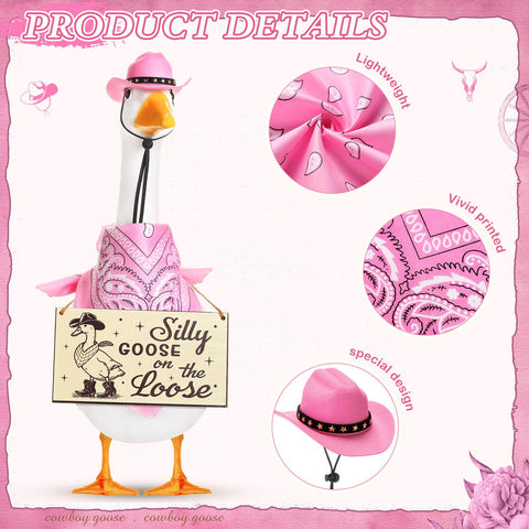 Silicherry western cowboy hat and bandana for goose enhances outdoor theme.