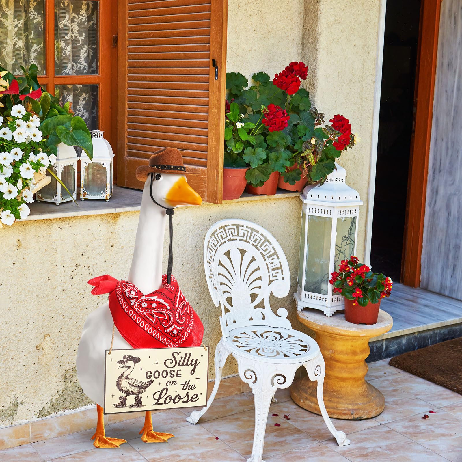 Silicherry wooden sign detail accentuates country-western garden displays.