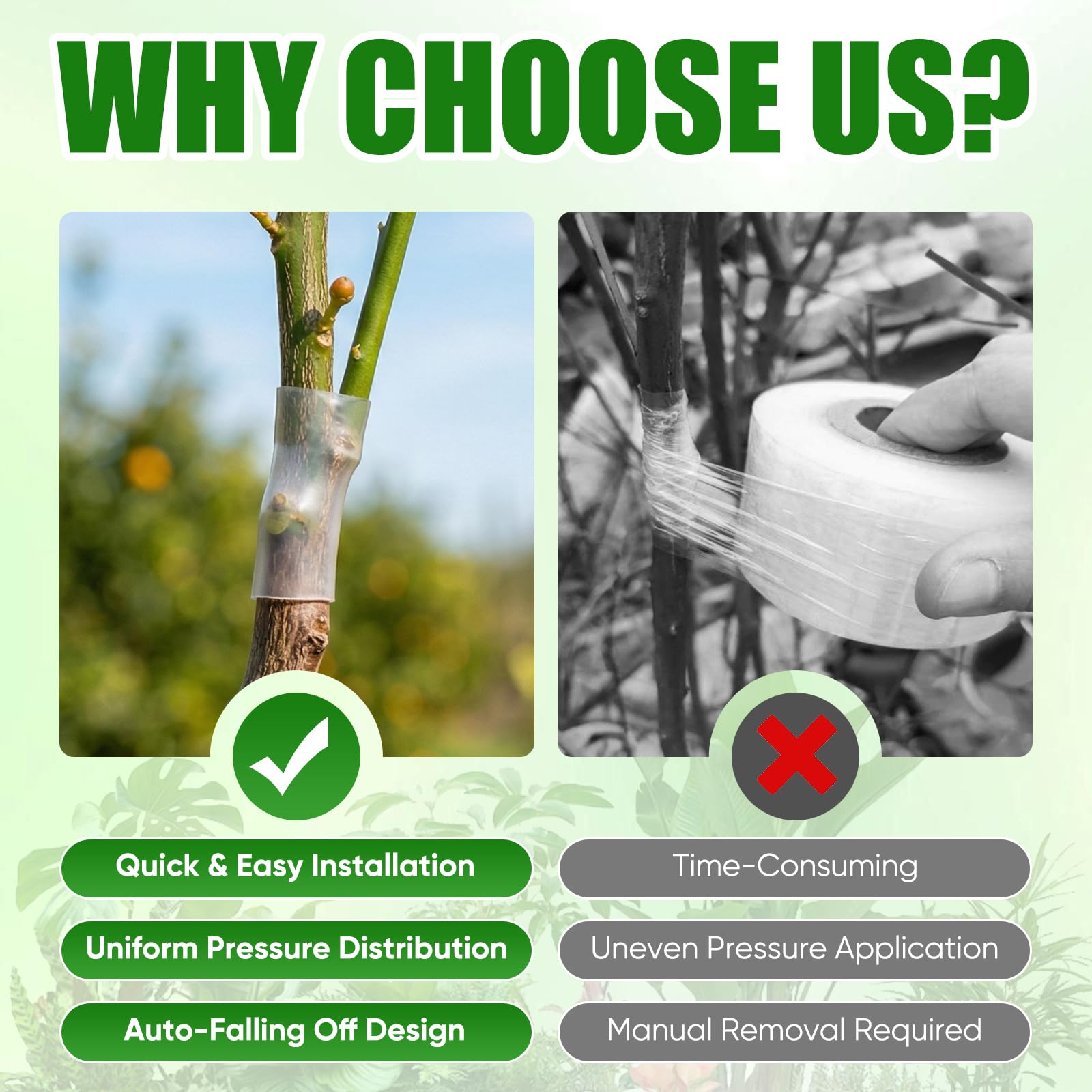 Silicone grafting sleeves create a protective healing environment.