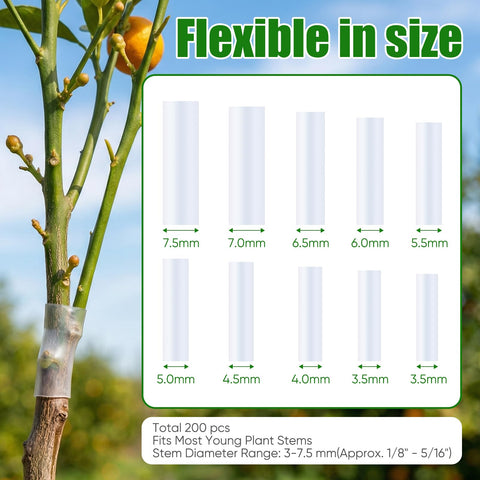 Silicone grafting sleeves set of 200 for versatile grafting projects.