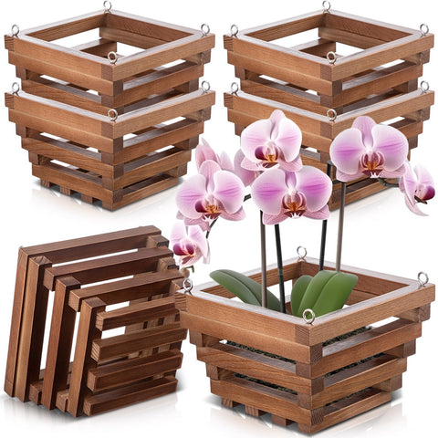 SiliFine orchid hanging basket in wood, 6-inch, sturdy for healthy orchid displays.