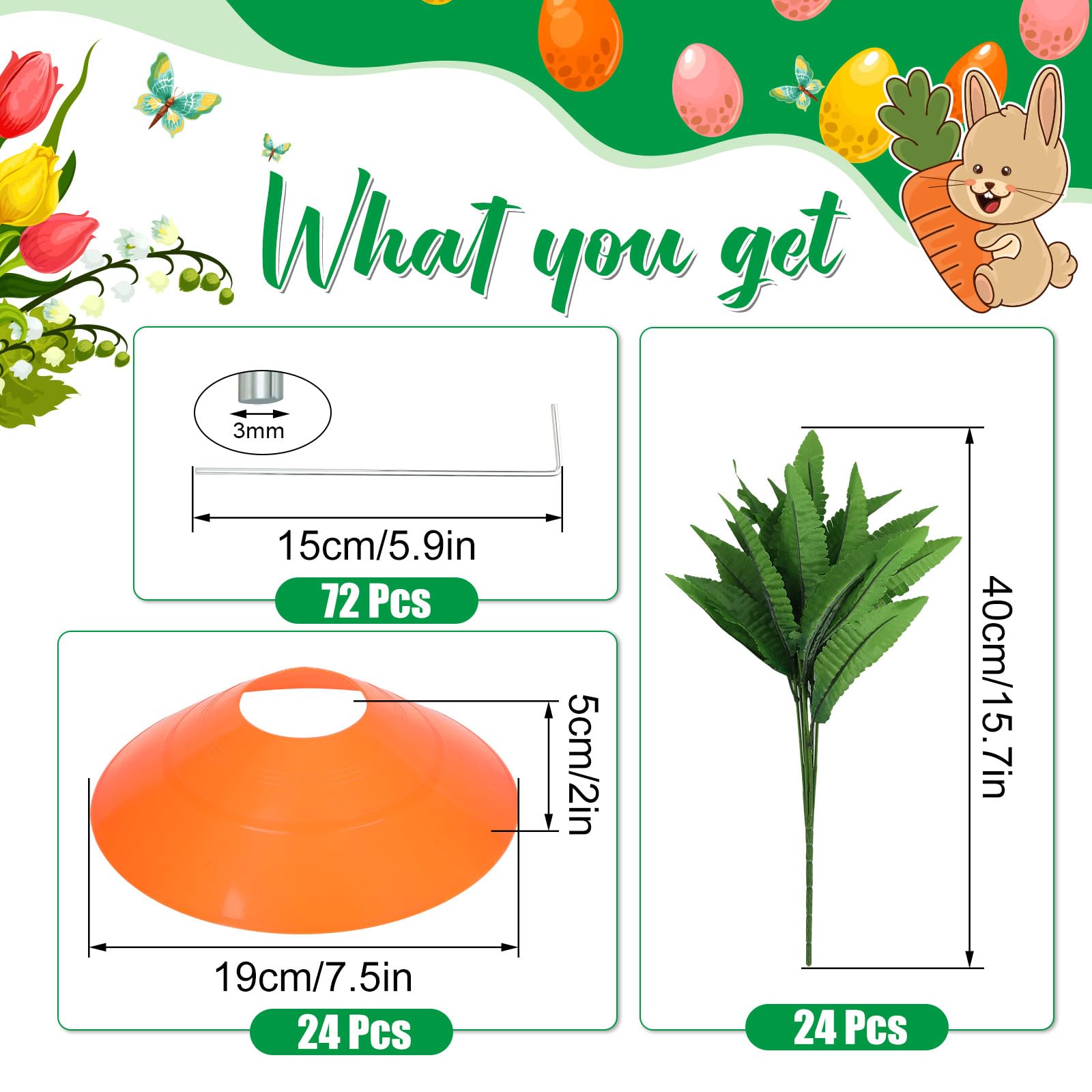 Silipull artificial green leaves add lush detail to the carrot stake for vibrant outdoor decor.