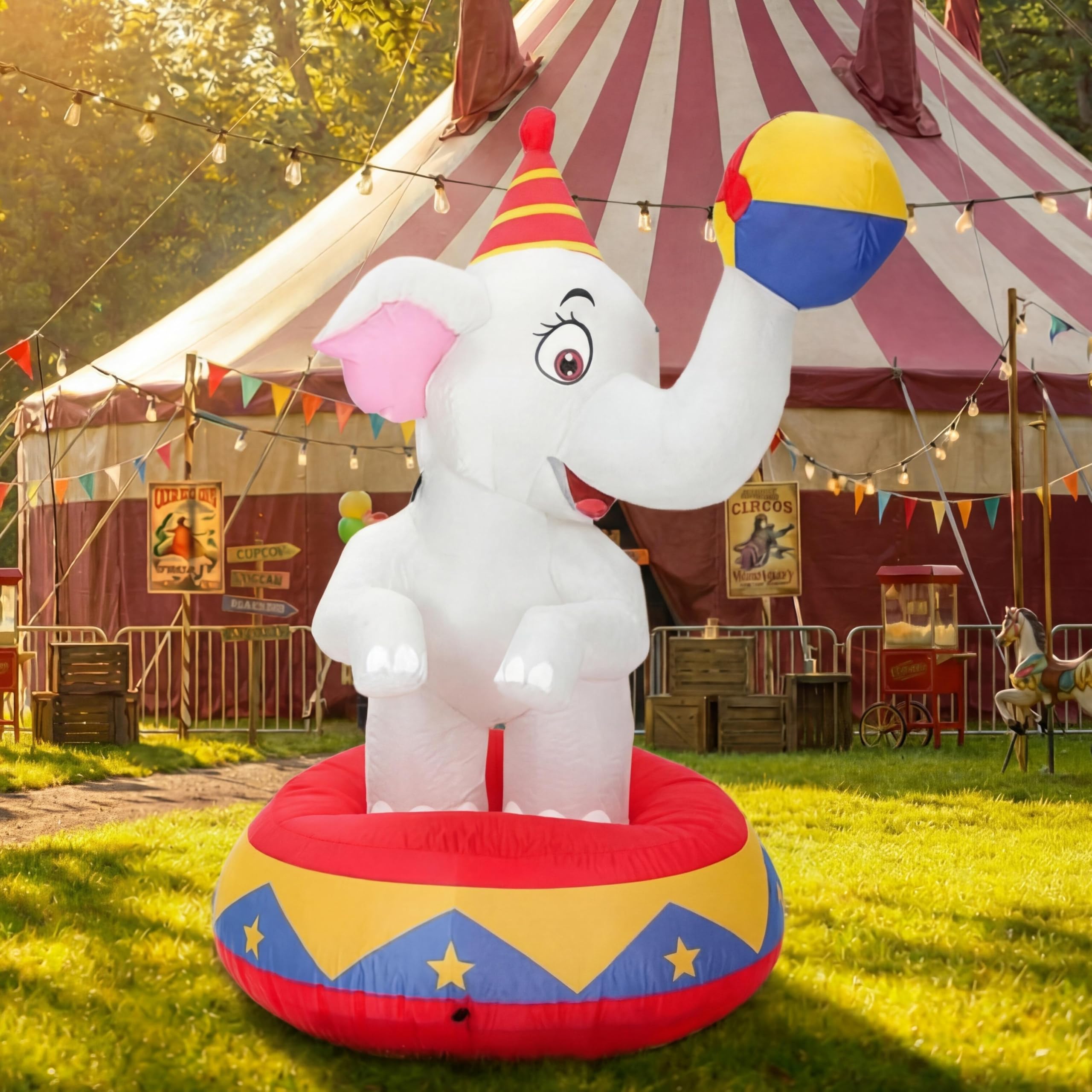 Silipull LED 5ft elephant inflatable for circus-themed parties and outdoor displays.