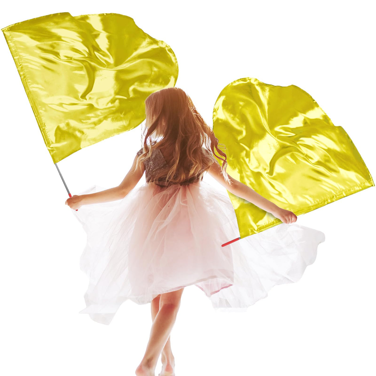 Silipull gold praise flag with semicircle focus for graceful worship dance displays.