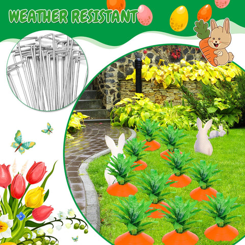 Silipull steel ground spikes secure each carrot stake firmly.