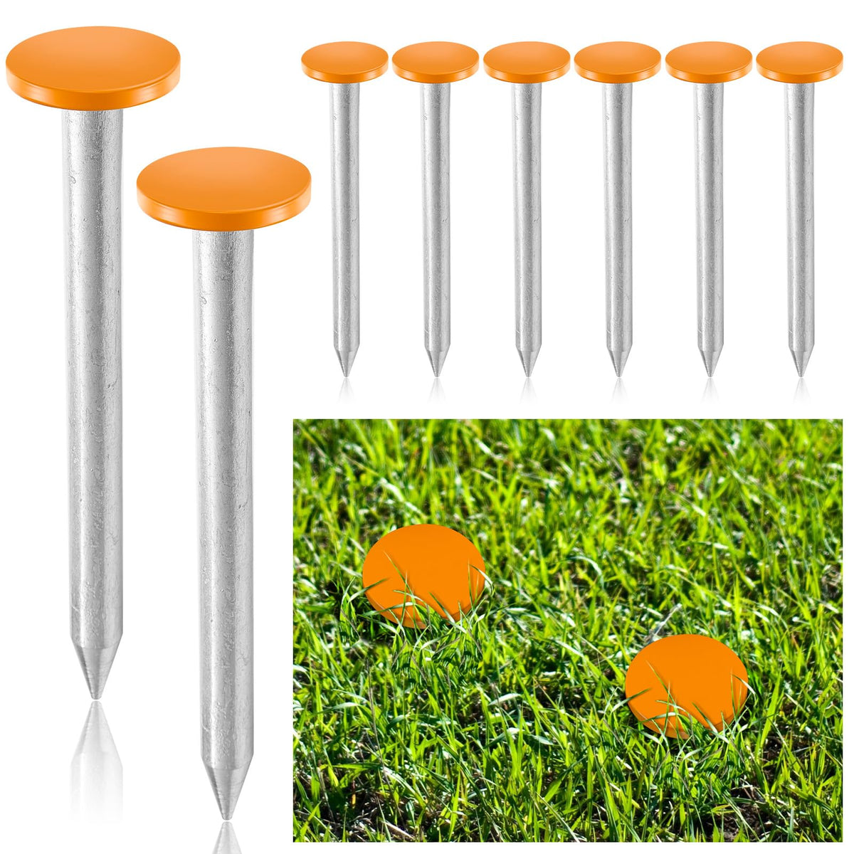 Silkfly 8 Pcs survey stakes in orange provide clear boundary marking for lawns