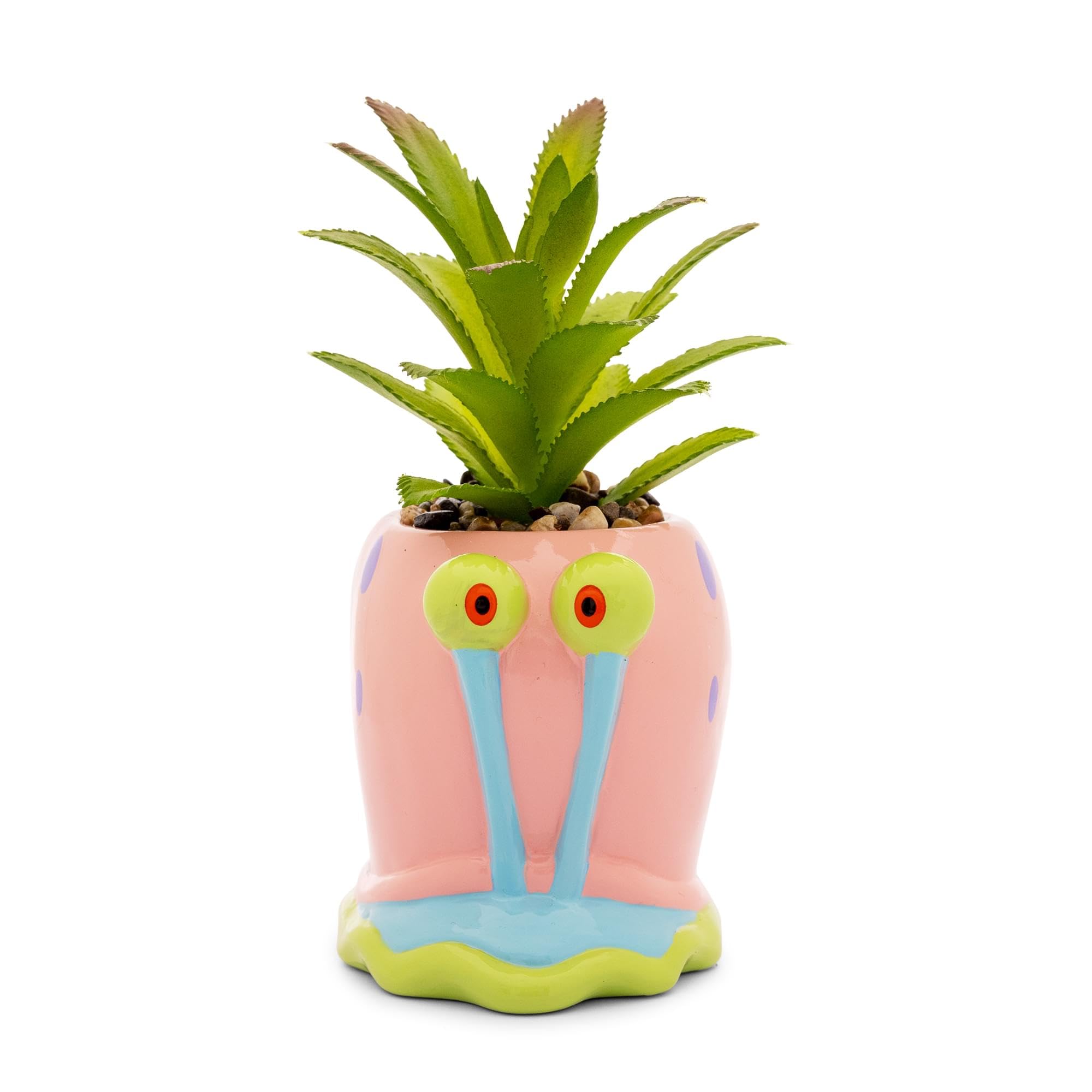 Silver Buffalo Gary eyes detail highlighting SpongeBob charm on shelves.
