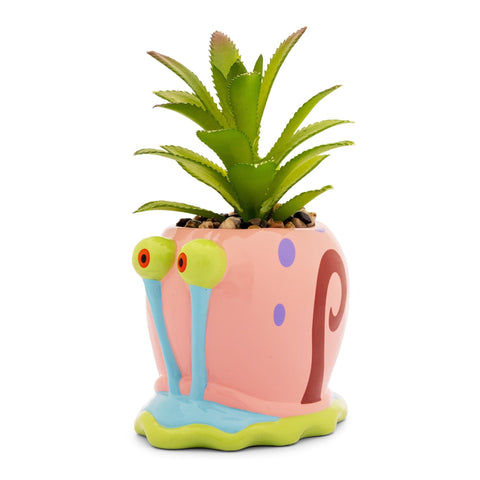 Silver Buffalo Gary mini planter front view for playful desk decor.