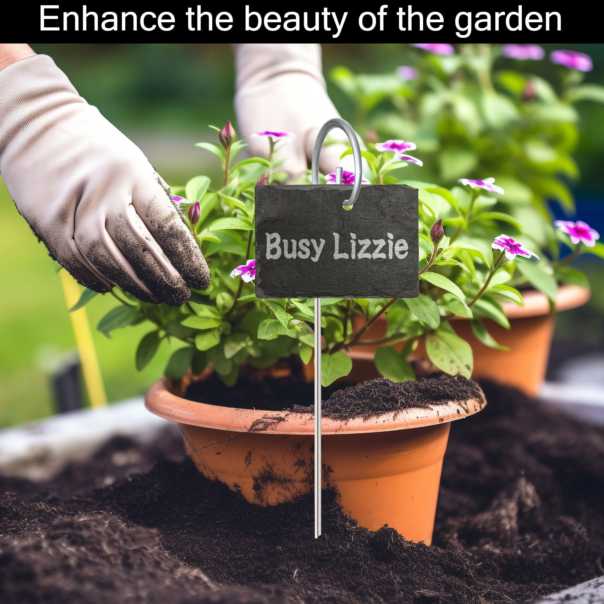 Hook design demonstrating stable placement for garden signage