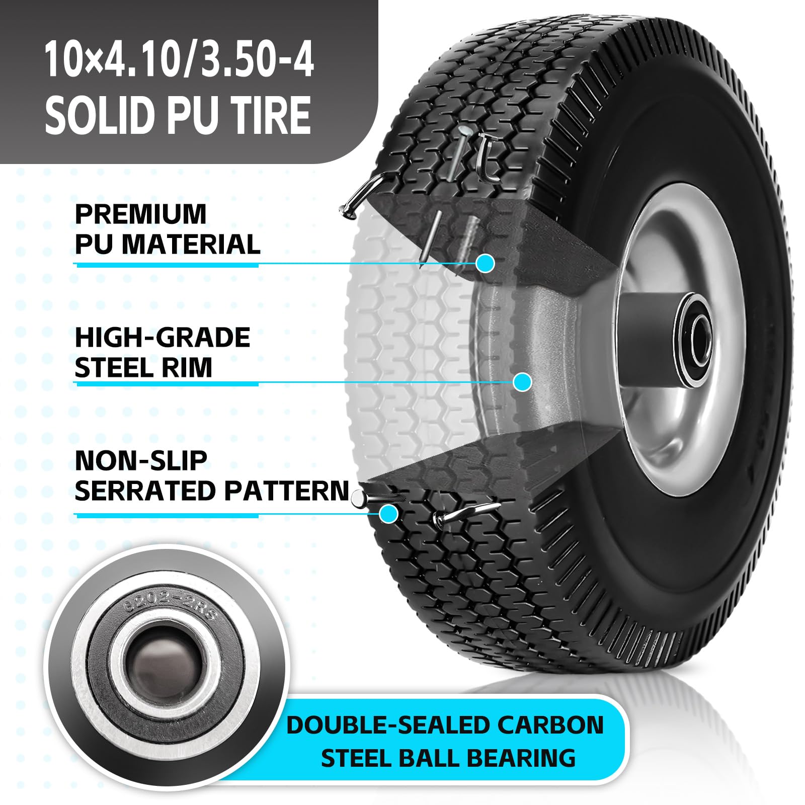 SIMEIQI wheel showing double-sealed ball bearings for smooth rolling