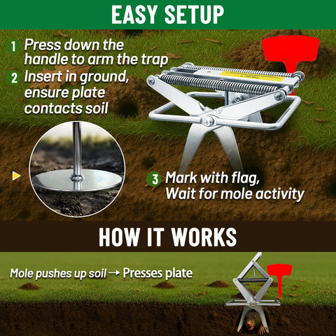 Simfelice 2-pack mole traps easy setup for quick placement