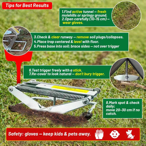 Simfelice mole trap galvanized steel construction resists rust outdoors