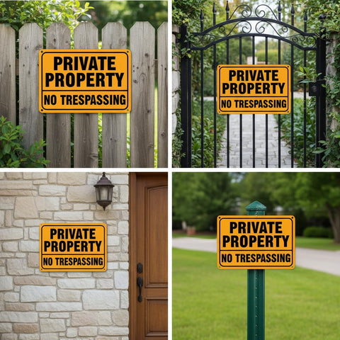 Simidobook 7x10-inch sign on fences enhances boundary communication and deterrence.
