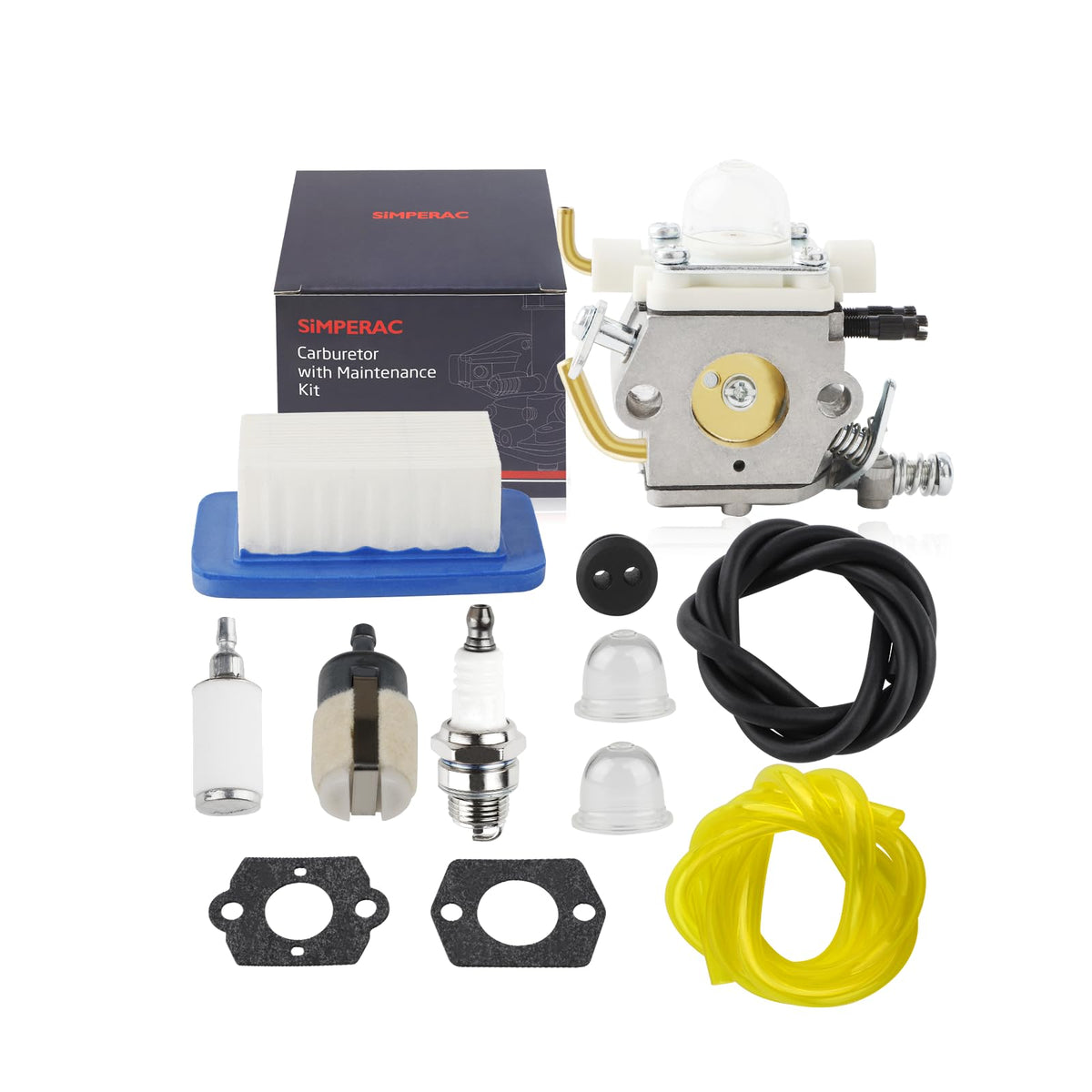 SIMPERAC C1M-K77 carburetor front view for Echo backpack blowers, durable design.