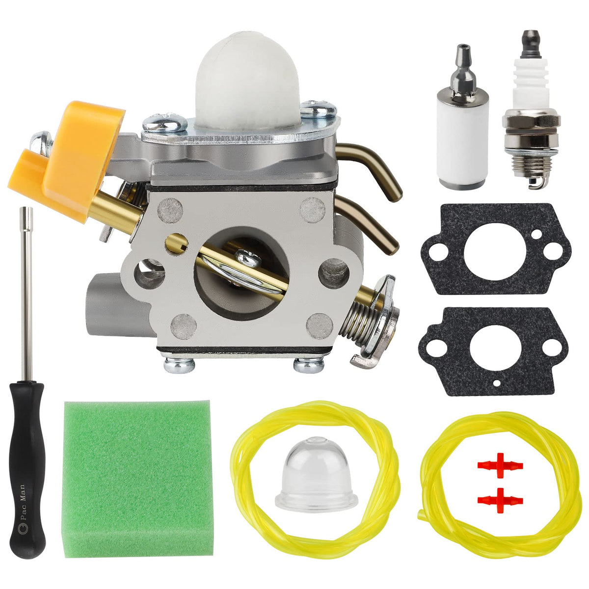 SIMPERAC 308054043 carburetor close-up shows precise CS26/CS30 fit for easier starts