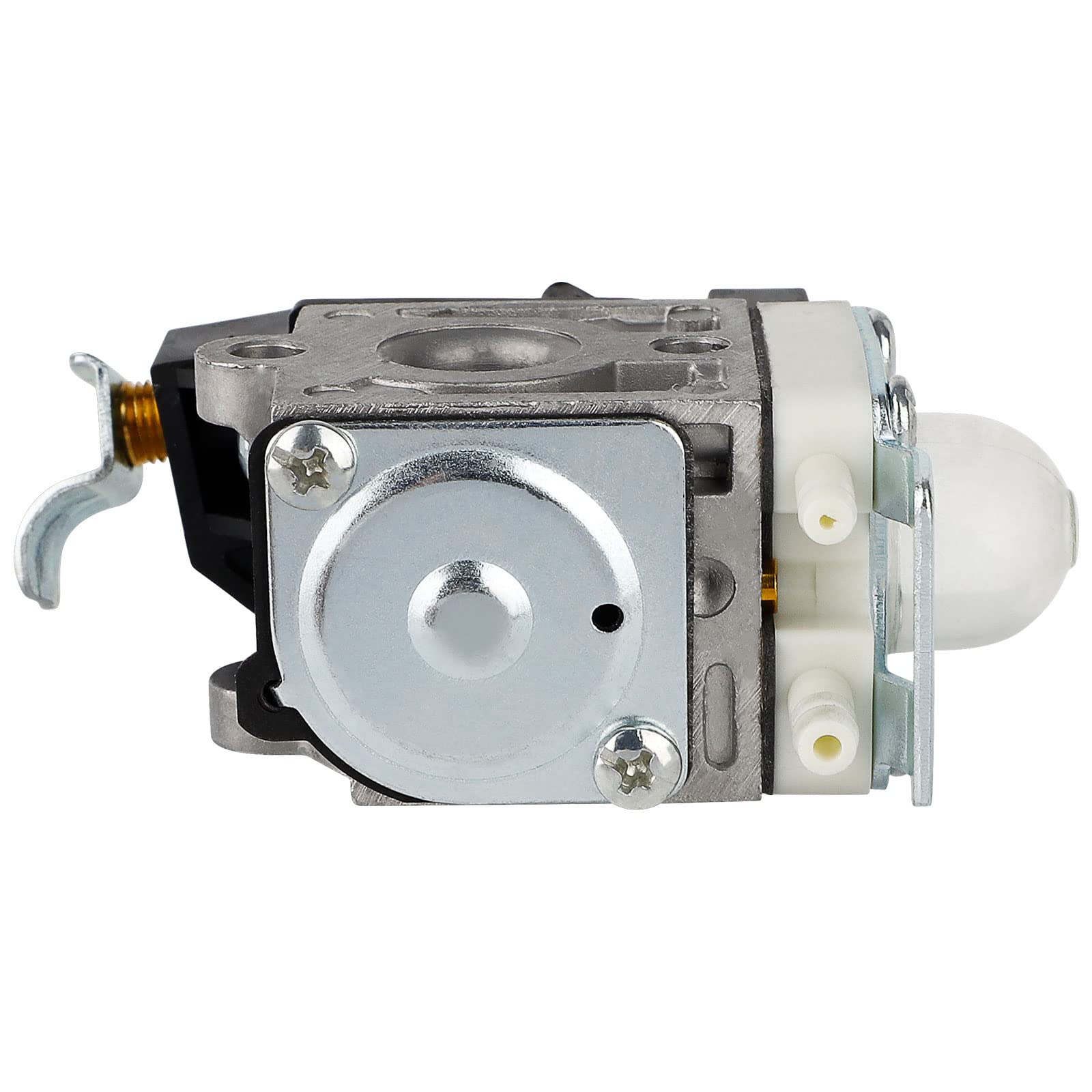 SIMPERAC carburetor package contents including gaskets, air filter, spark plug and fuel line kit