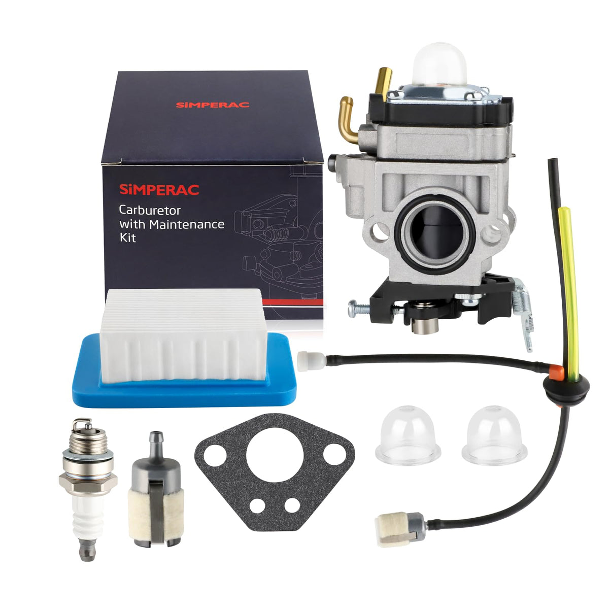 SIMPERAC PB-755ST carburetor kit shown for Echo backpack blower replacement and smoother startup.
