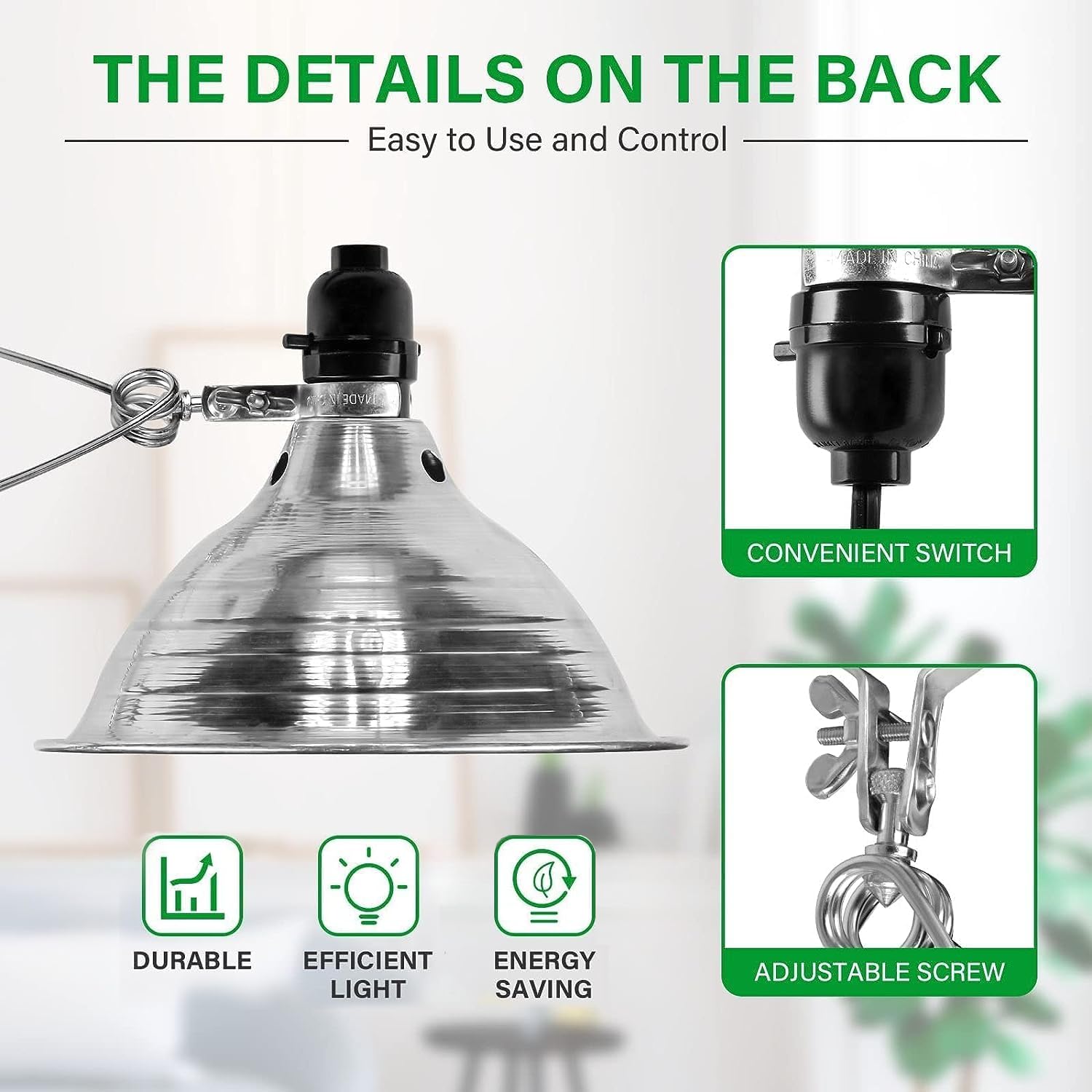 Simple Deluxe clamp light with E26 socket and 150W capacity for bright task lighting.