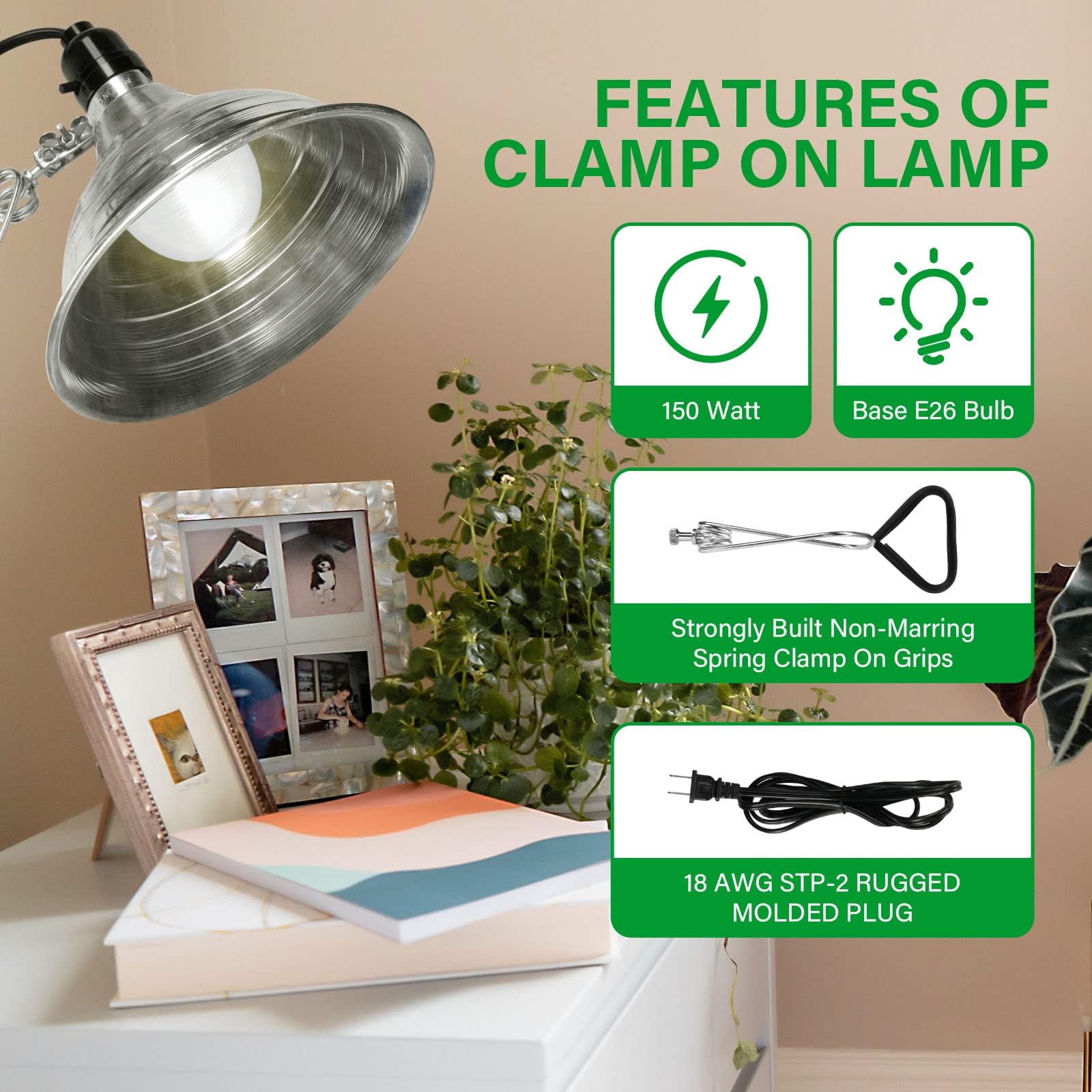Simple Deluxe clamp light featuring non-marring clamps for surface protection.
