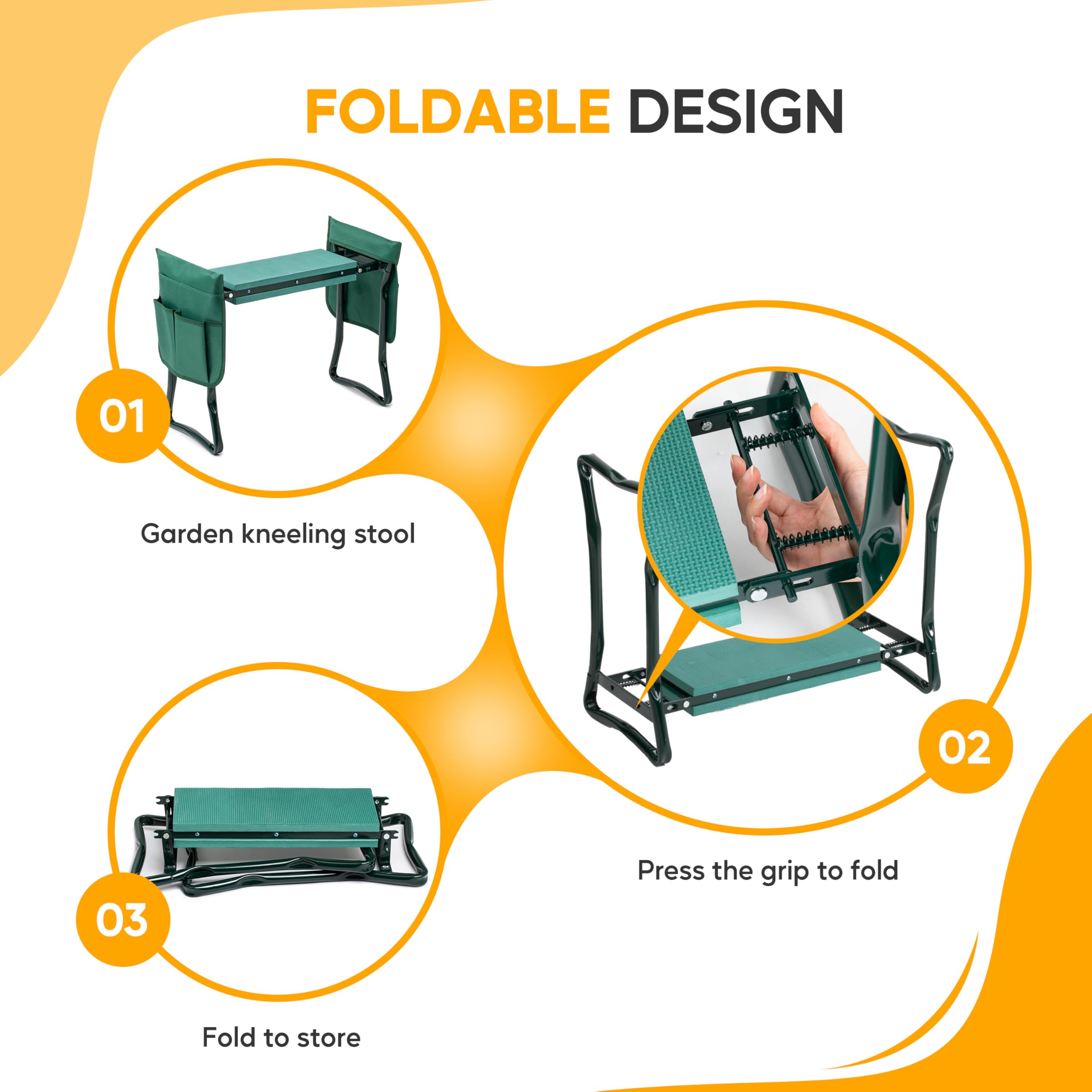 Dual-use Simple Deluxe kneeler shown in seat and kneeling modes.