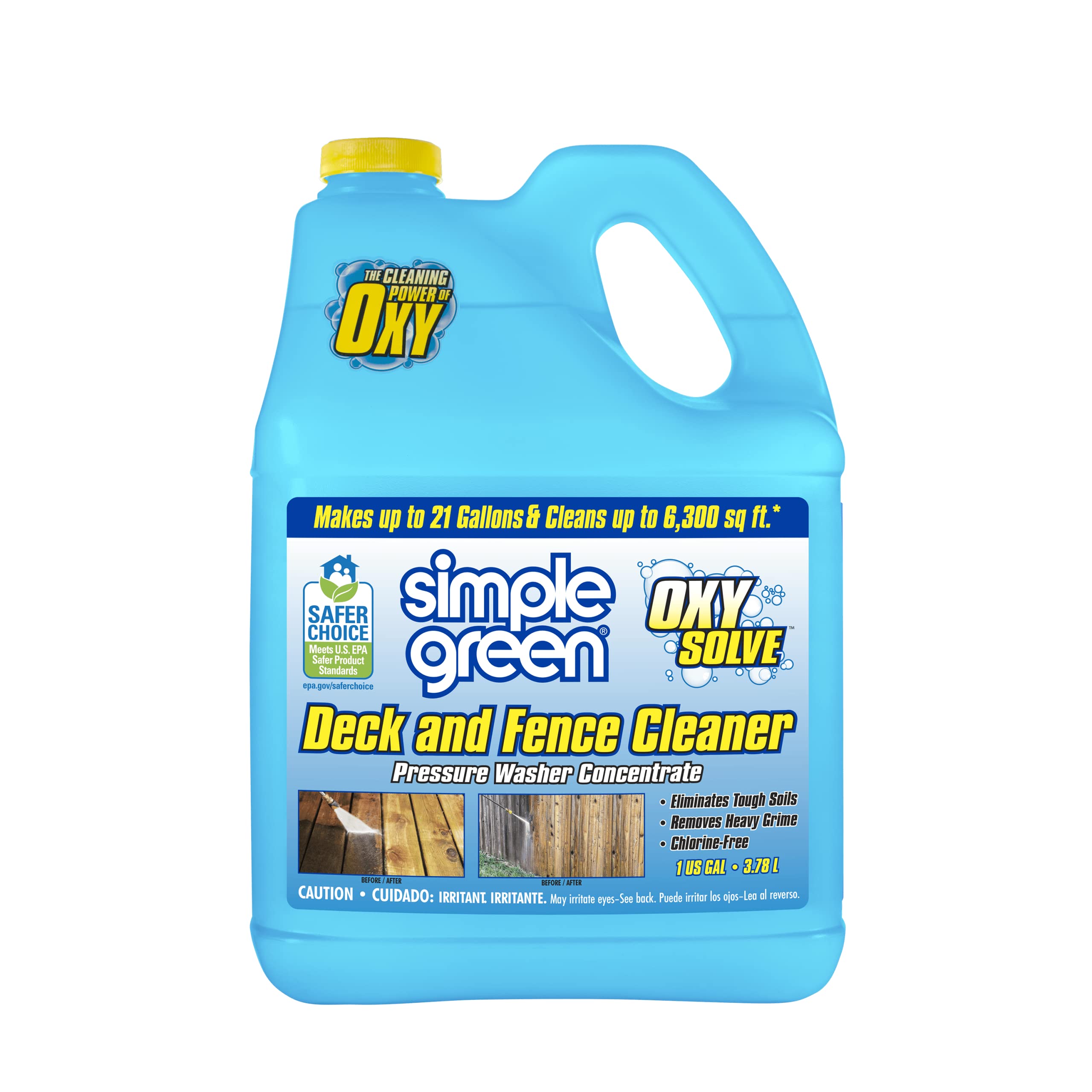 Simple Green Oxy Solve deck cleaner bottle ready for outdoor wood cleaning and grime lifting.
