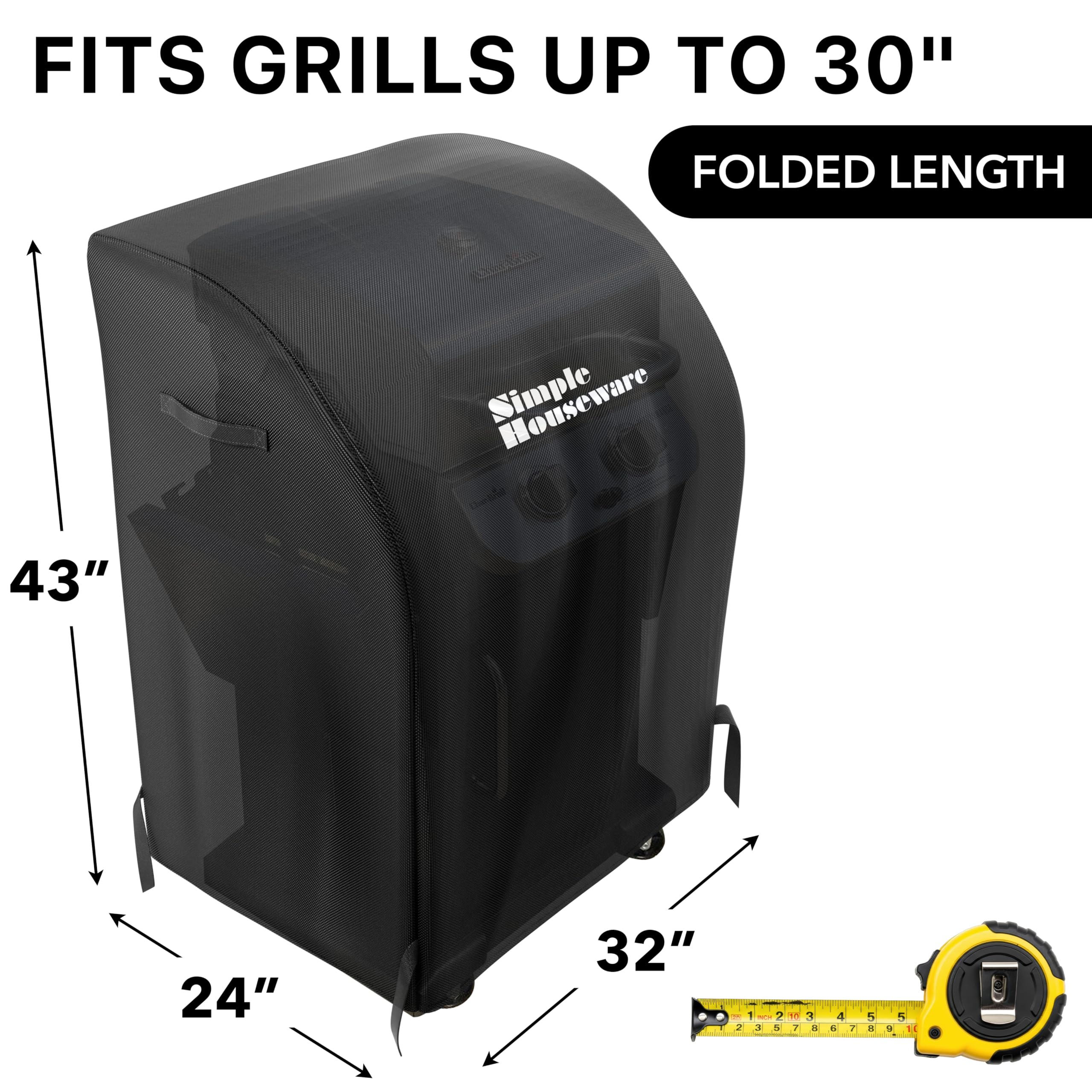 Simple Houseware 32in grill cover, front view, snug fit