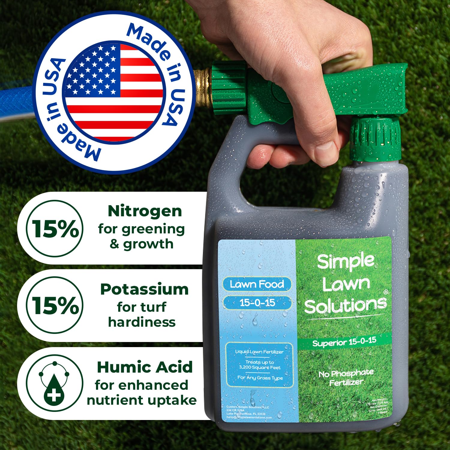 Simple Lawn Solutions 15-0-15 liquid fertilizer pour for precise dosing
