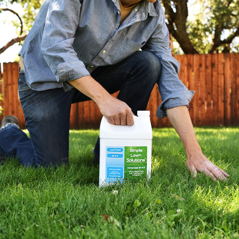 Simple Lawn Solutions promotes healthy green turf with liquid fertilizer.