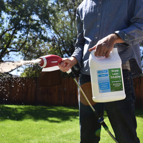 Label on Simple Lawn Solutions bottle highlighting nutrients.