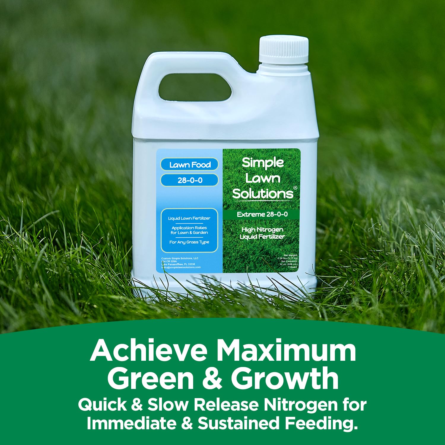 Close-up of 28-0-0 fertilizer label highlighting nitrogen content.