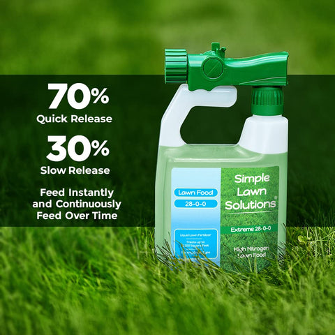 Simple Lawn Solutions 28-0-0 slow-release nitrogen sustains growth between applications.