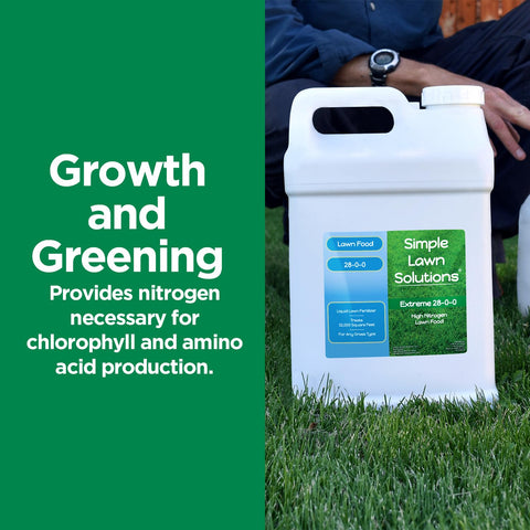 Simple Lawn Solutions 28-0-0 slow-release nitrogen sustaining feeding between applications.