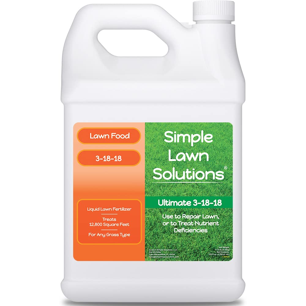 Simple Lawn Solutions 3-18-18 lawn food bottle ready to nourish turf roots.
