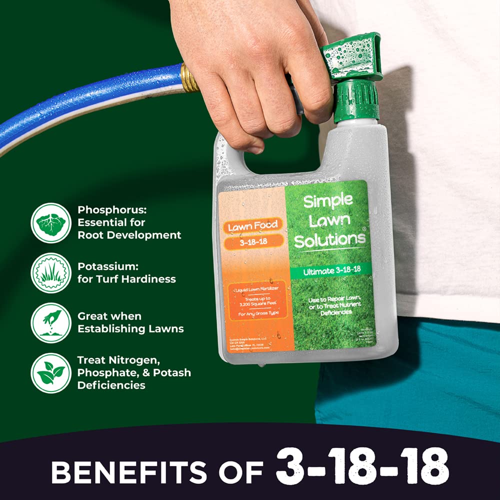 Close-up of Simple Lawn Solutions 3-18-18 label highlighting key nutrients.