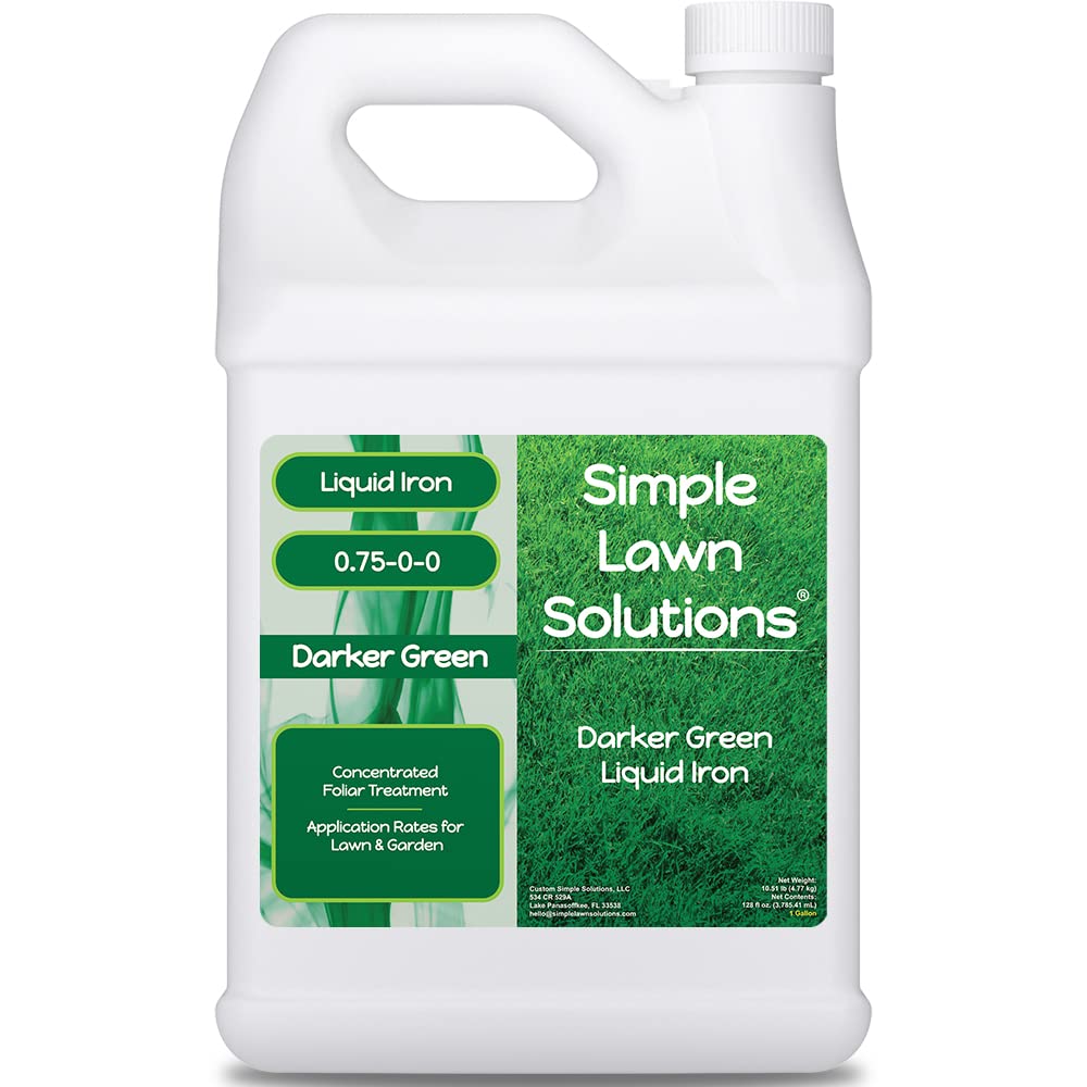 Simple Lawn Solutions darker green bottle pour for greener turf.