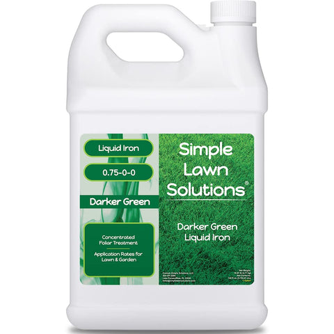 Simple Lawn Solutions darker green bottle pour for greener turf.