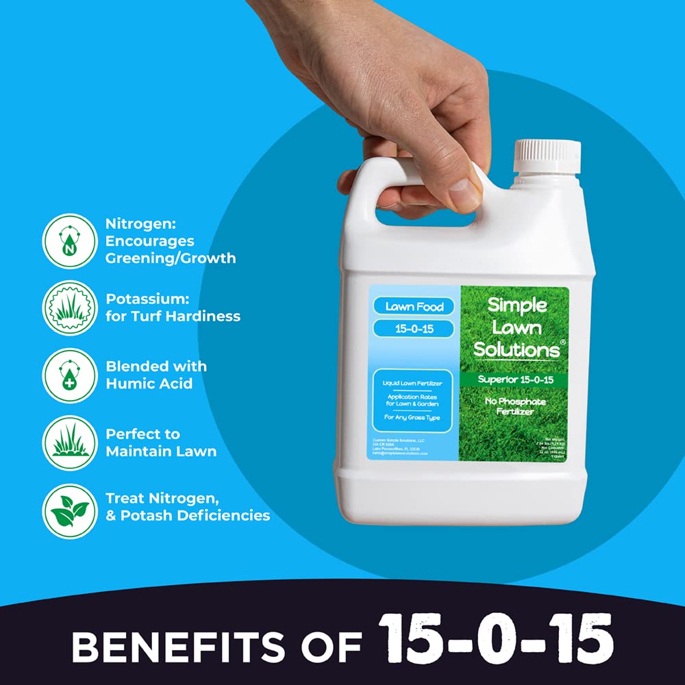 Simple Lawn Solutions applying fertilizer with hose-end sprayer for even uptake.