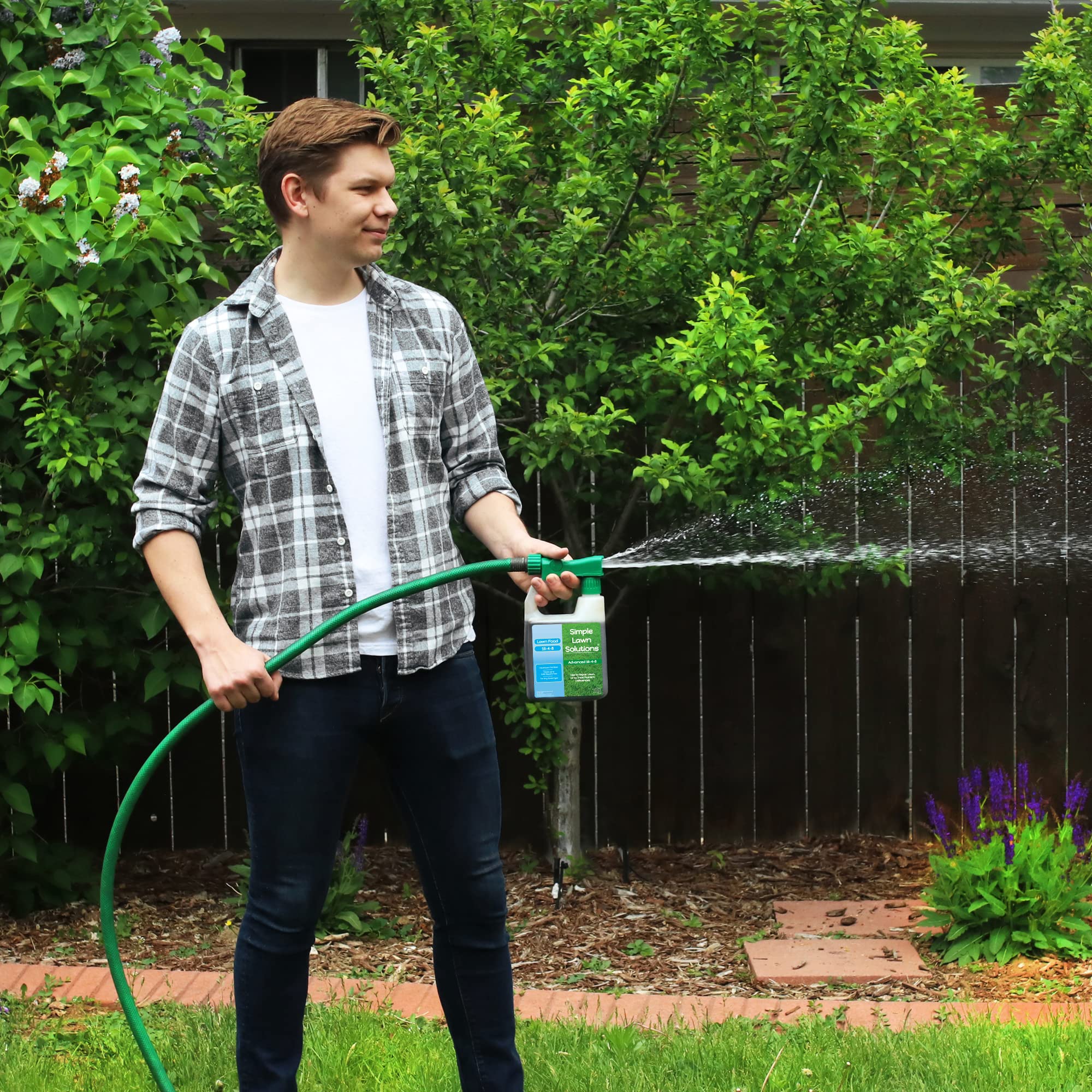 Seaweed and fish emulsion in Simple Lawn Solutions formula enrich soil.