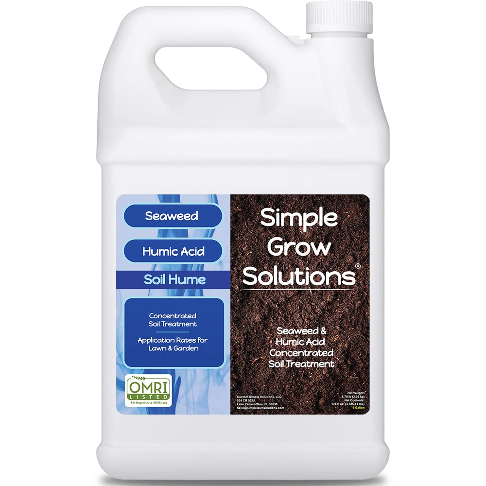Simple Lawn Solutions seaweed humic bottle ready for lawn treatment and soil enrichment.