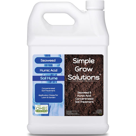 Simple Lawn Solutions seaweed humic bottle ready for lawn treatment and soil enrichment.