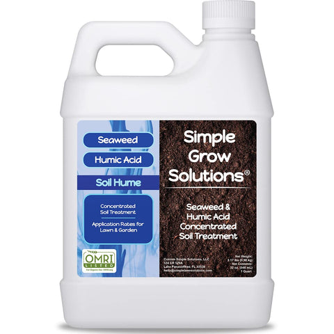 Simple Lawn Solutions Soil Hume bottle prepared to nourish lawns with seaweed and humic blend.