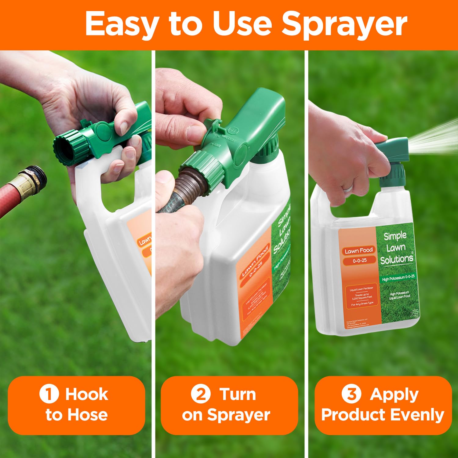US-made label closeup on Simple Lawn Solutions 0-0-25 bottle